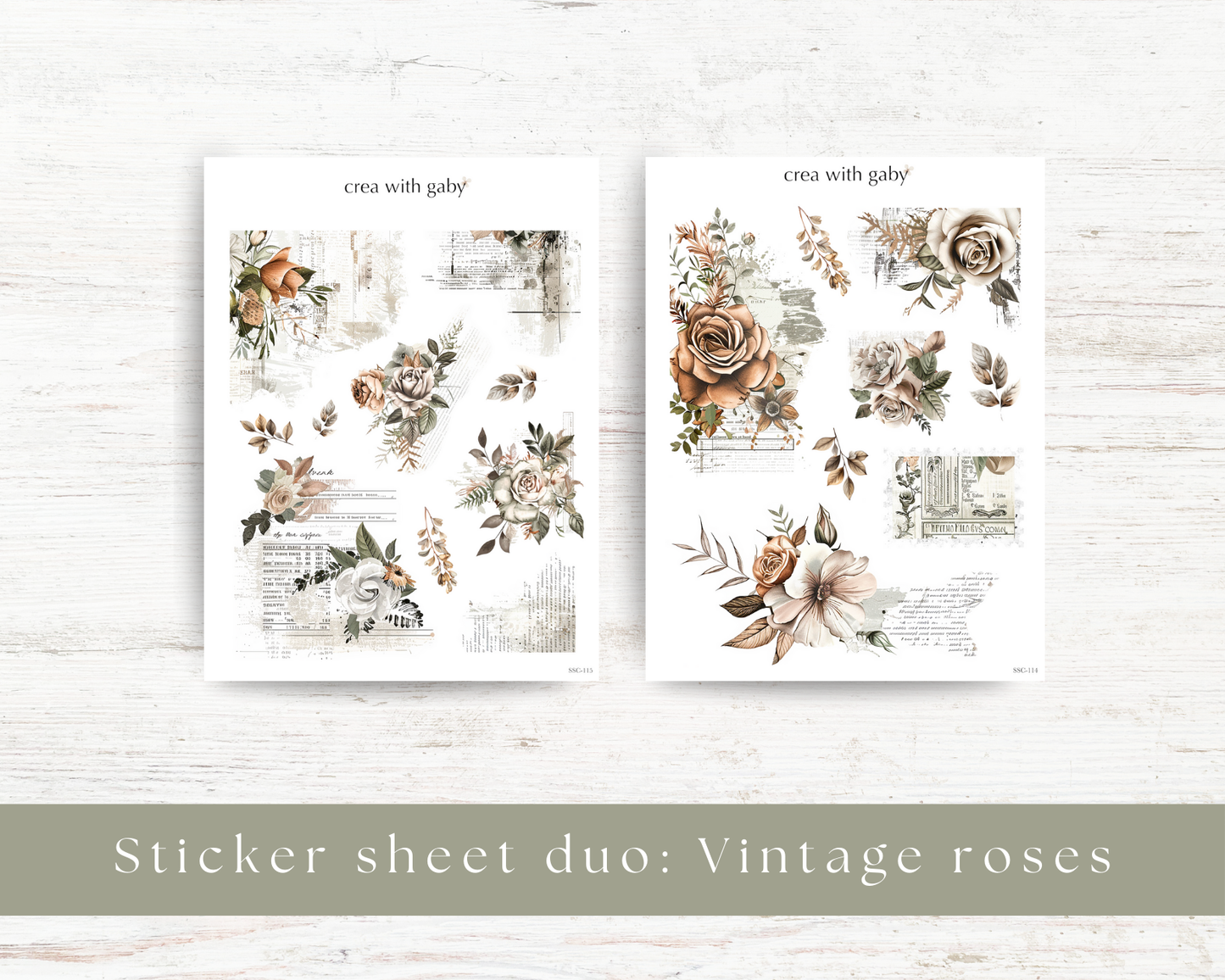 Vintage roses deco stickers duo