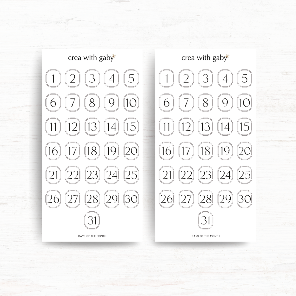Days of the month: Functional stickers