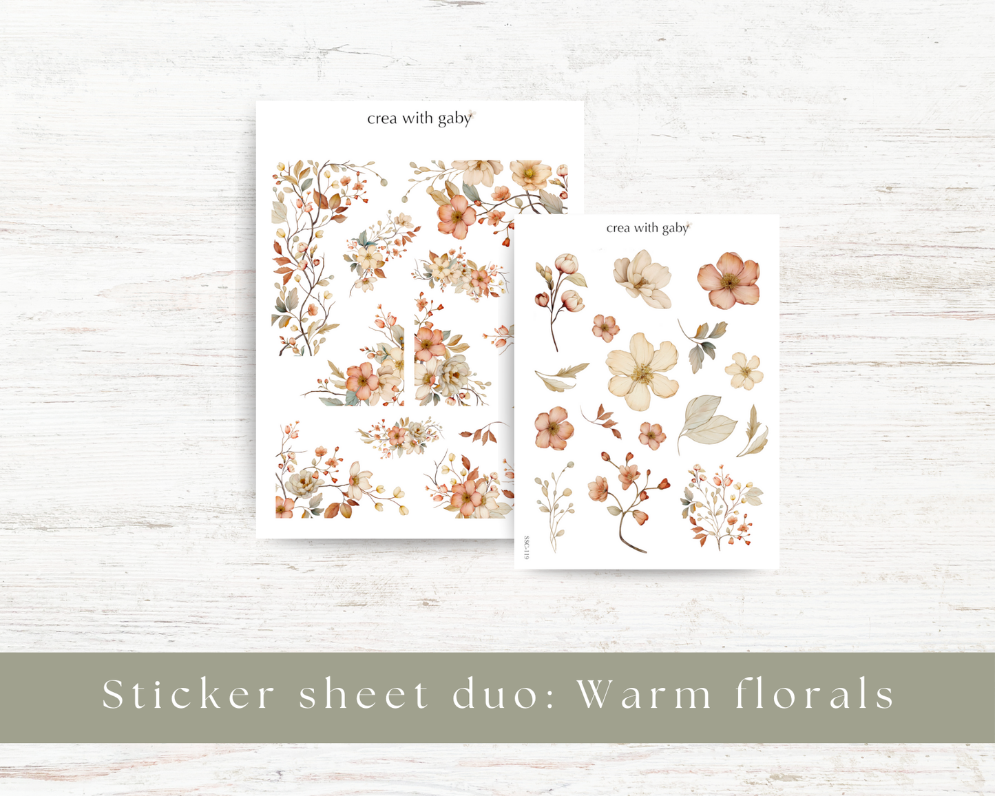 Warm florals deco stickers duo