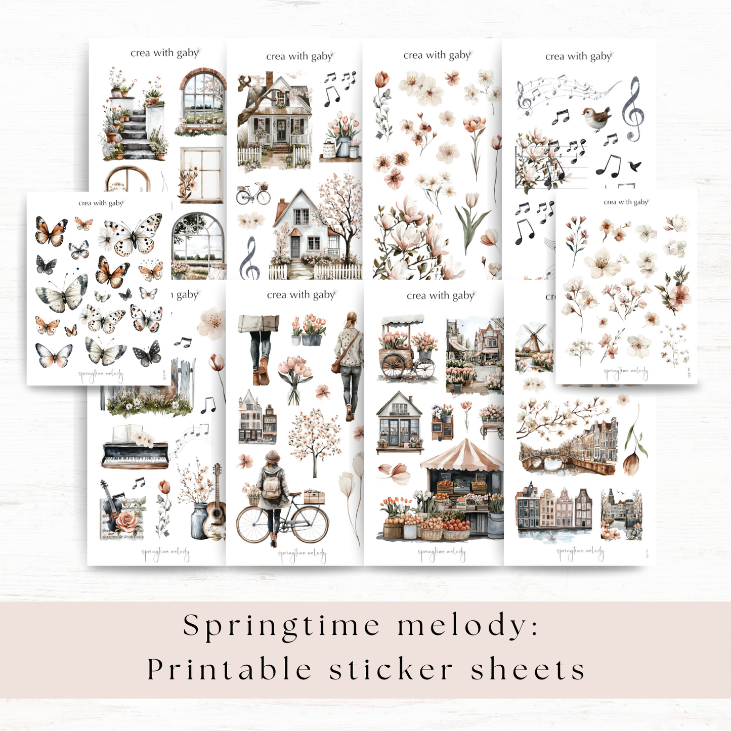 Printable PNG sticker sheets: Springtime melody