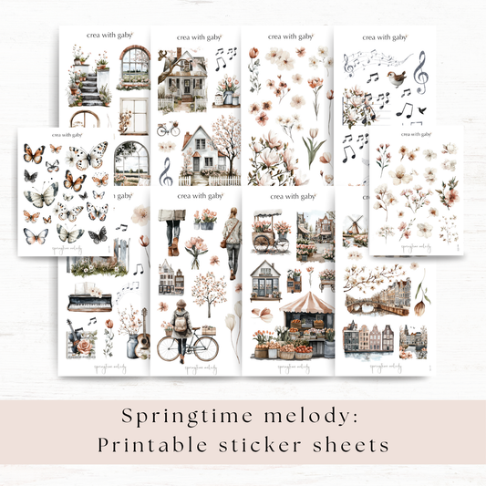 Printable PNG sticker sheets: Springtime melody
