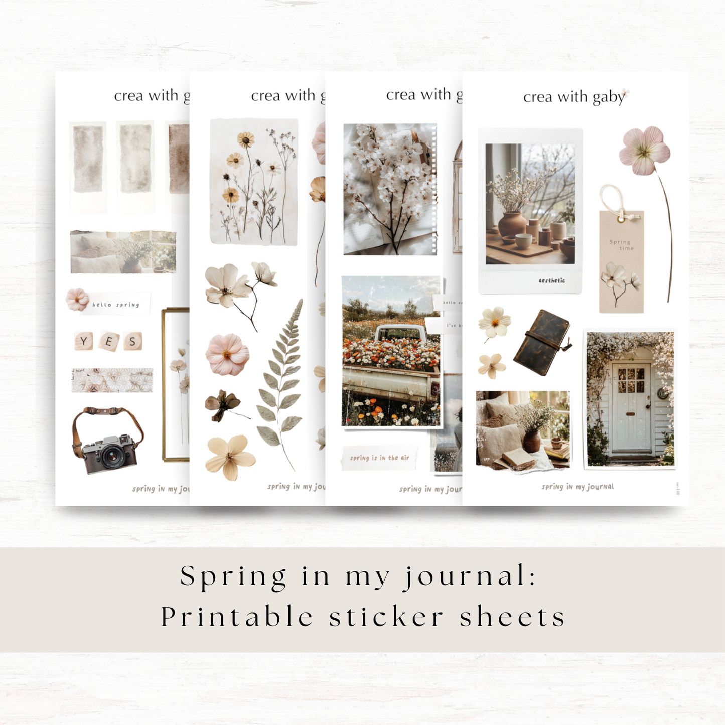 Printable PNG sticker sheets: Spring in my journal