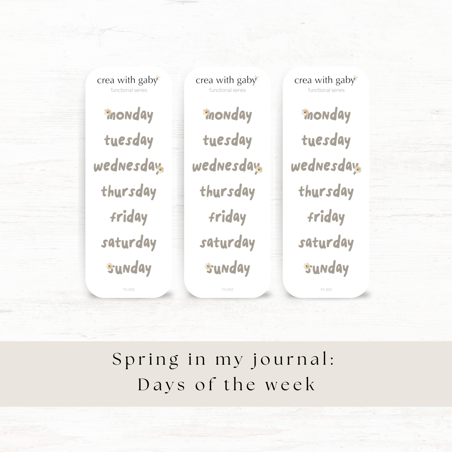 Days of the week stickers: Spring in my journal