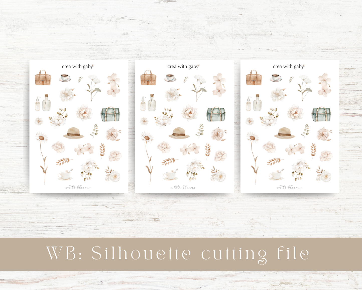 Silhouette cutting file: White blooms collection sticker sheet (005)
