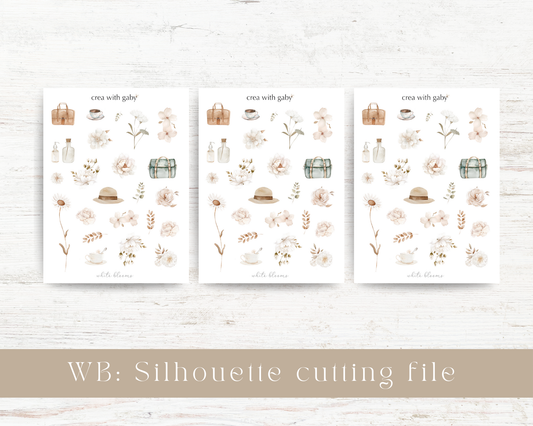 Silhouette cutting file: White blooms collection sticker sheet (005)