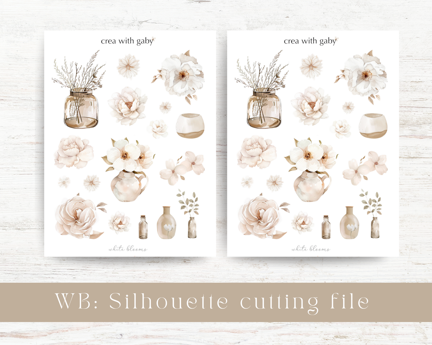 Silhouette cutting file: White blooms collection sticker sheet (002)