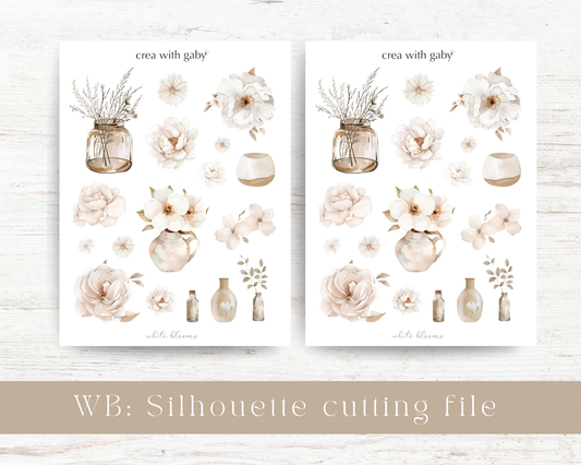 Silhouette cutting file: White blooms collection sticker sheet (002)