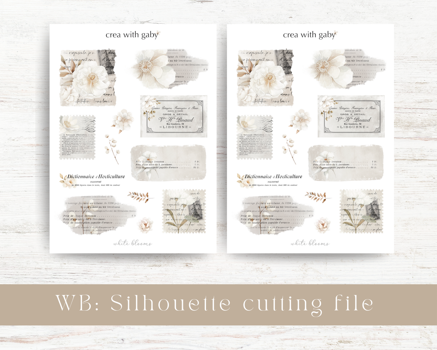 Silhouette cutting file: White blooms collection sticker sheet (003)