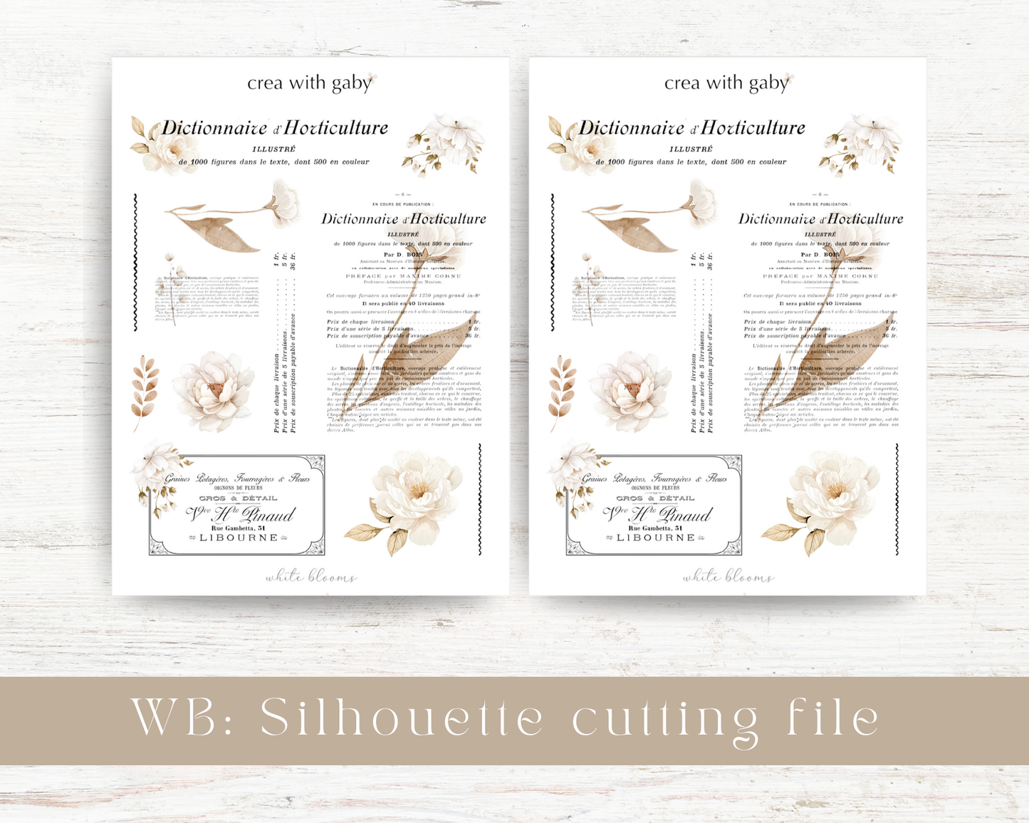 Silhouette cutting file: White blooms collection sticker sheet (001)