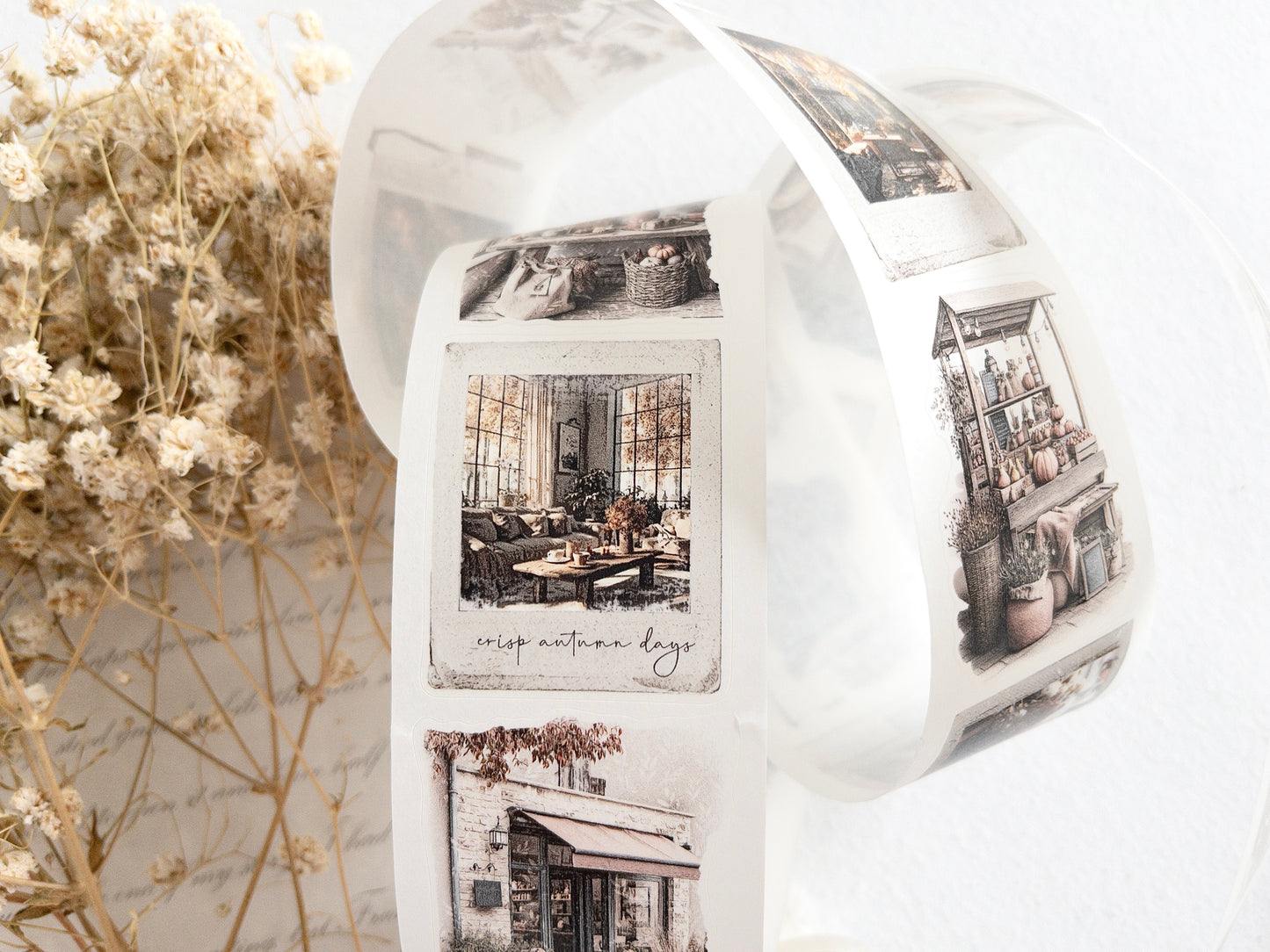 Pre-cut washi tape with backing paper: Autumn scenes (Autumn's pause collection)