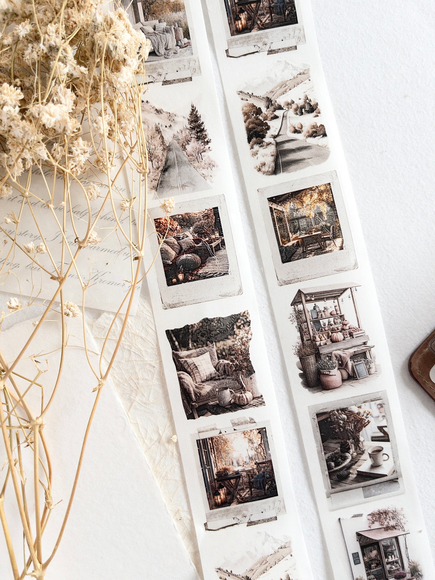 Pre-cut washi tape with backing paper: Autumn scenes (Autumn's pause collection)