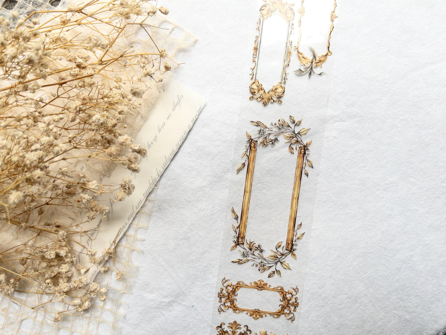London Gifties: Gold frames - raised shell holographic foil. Clear 6cm wide PET tape (Single loop)