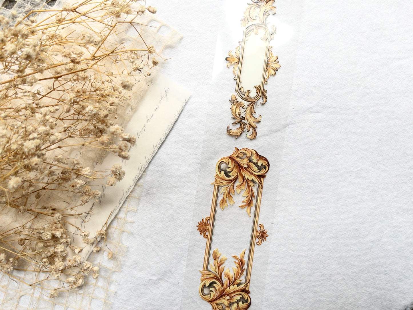 London Gifties: Gold frames - raised shell holographic foil. Clear 6cm wide PET tape (Single loop)