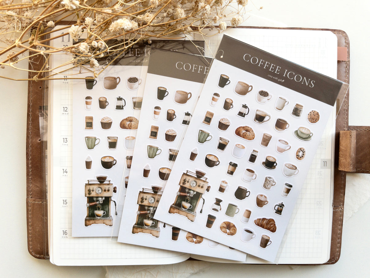 Mini coffee icon stickers: Rustic roast