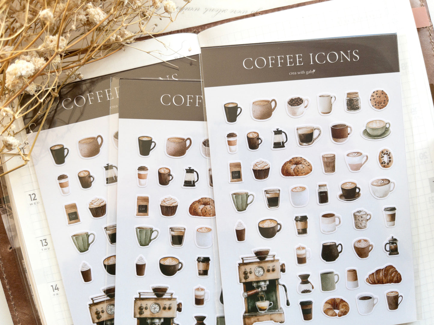 Mini coffee icon stickers: Rustic roast