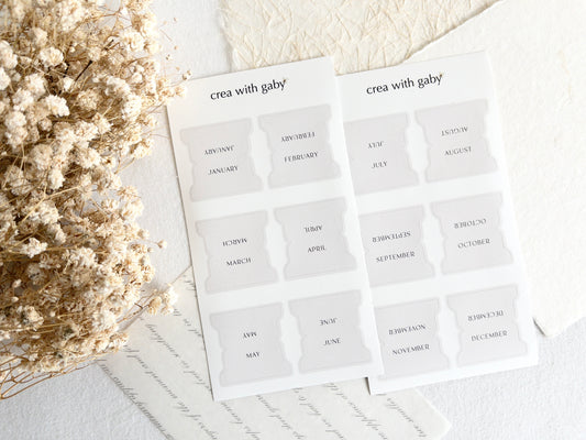 Minimal monthly tabs: Functional stickers (Two sheets | Large)