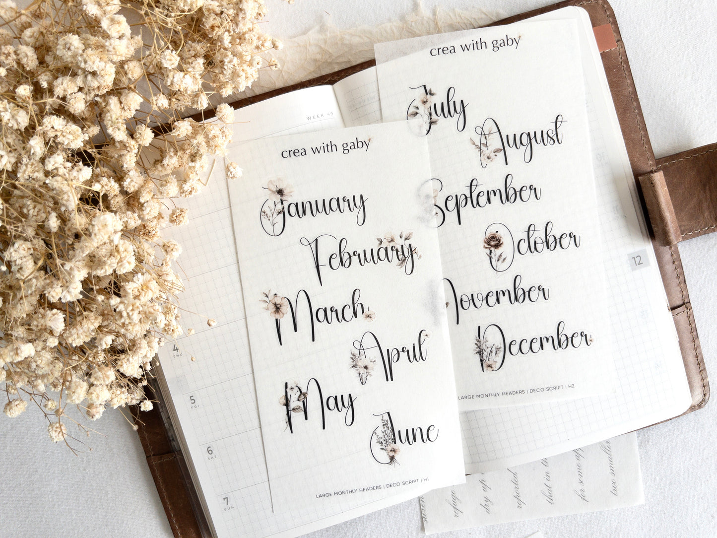 Large monthly headers: Functional stickers (Two sheets)