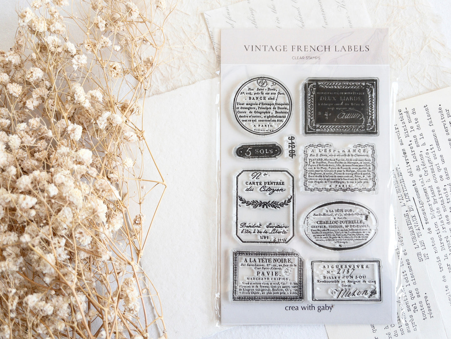 Clear stamp set: Vintage french labels (9 stamps)