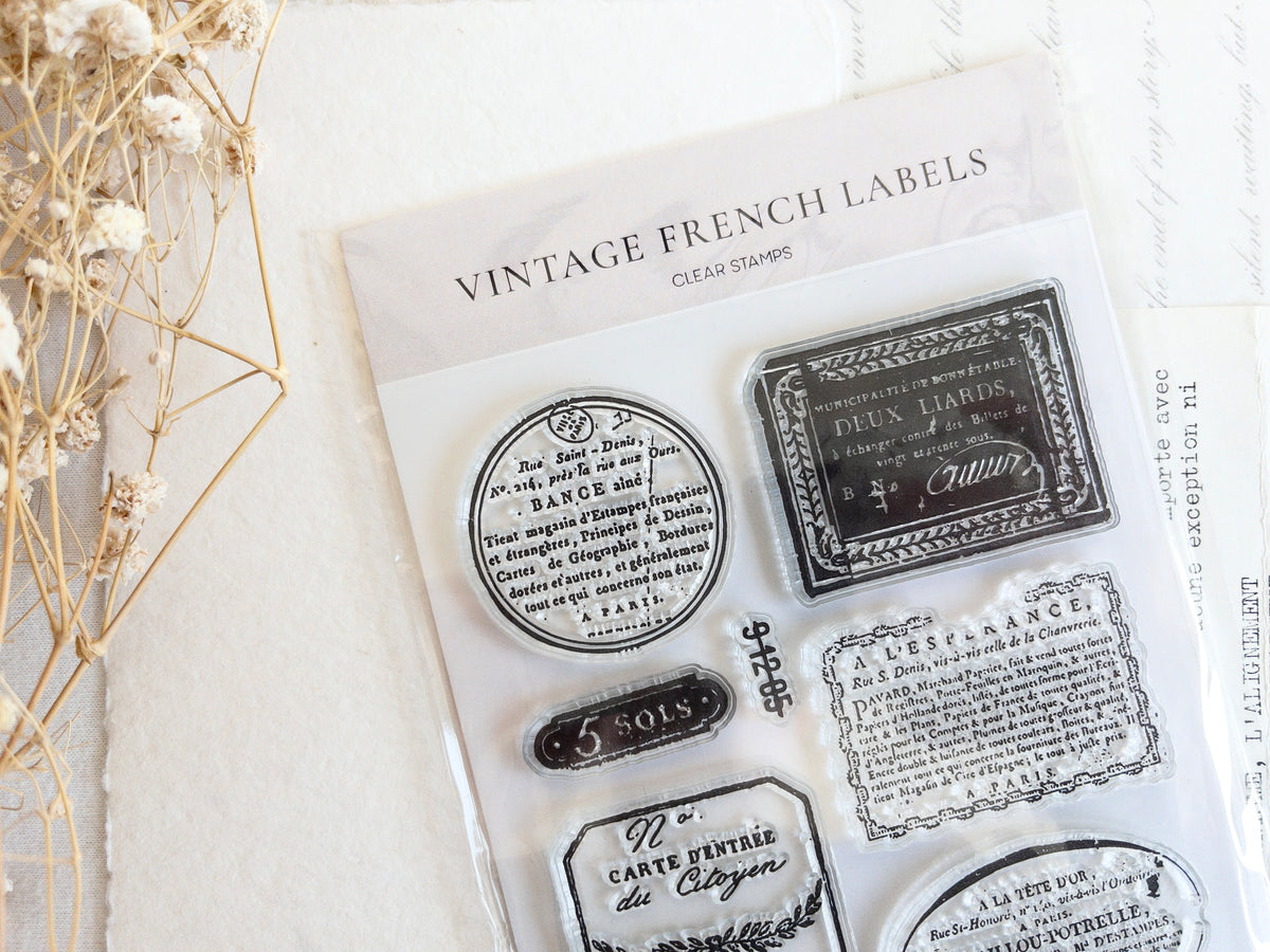 Clear stamp set: Vintage french labels (9 stamps)