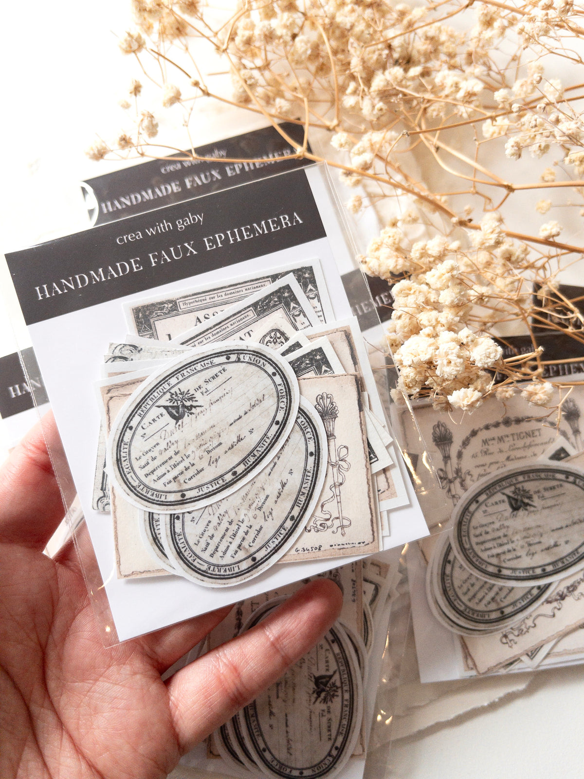 Handmade faux ephemera pack: Sticker & paper flakes