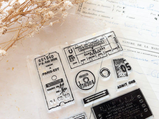 Clear stamp set: Vintage tickets (11 stamps) (August 2026 sub kit)