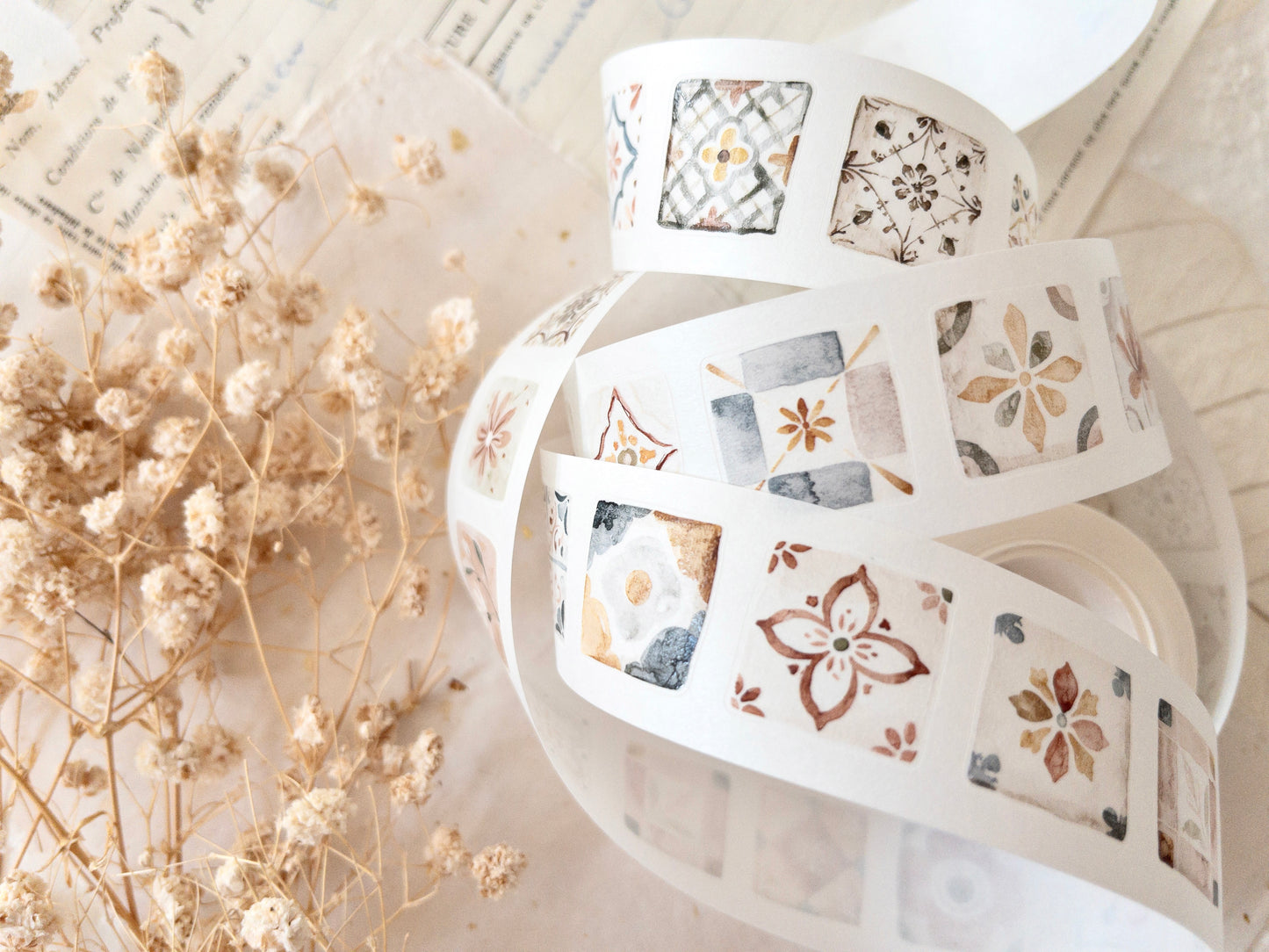 Pre-cut washi tape with backing paper: Little tiles