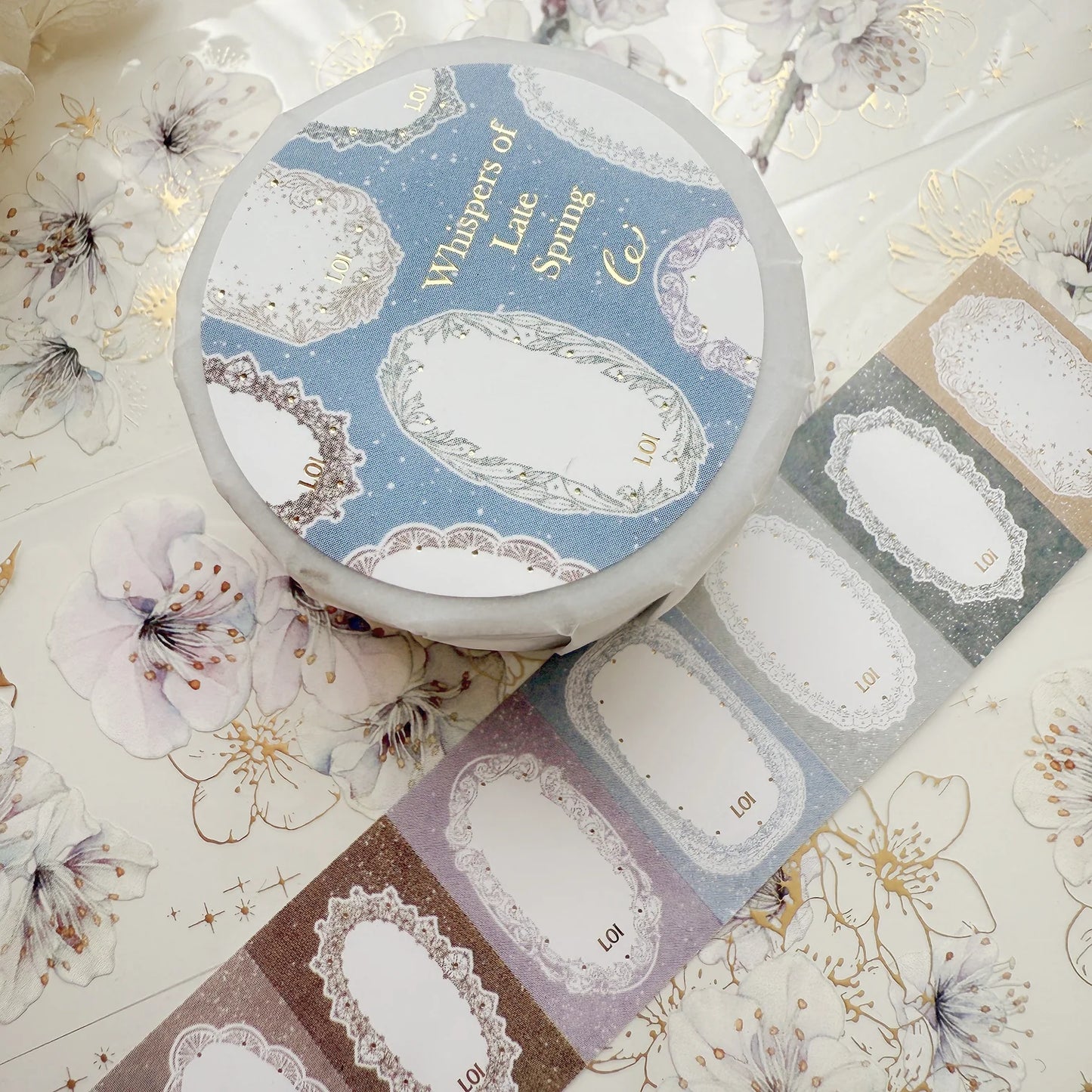 Loidesign "whispers of late spring - Lace frame " foil Label Sticker (32 sticker loop)