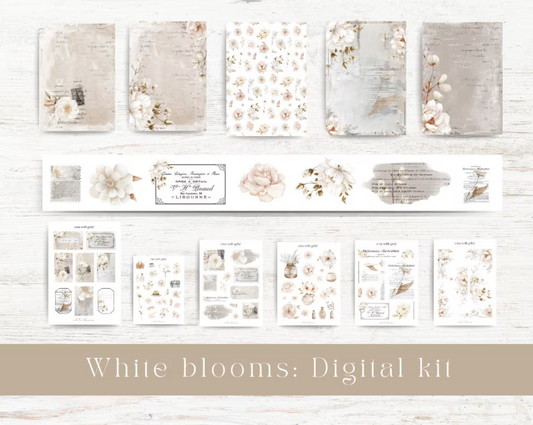 Digital journaling kit: White blooms collection