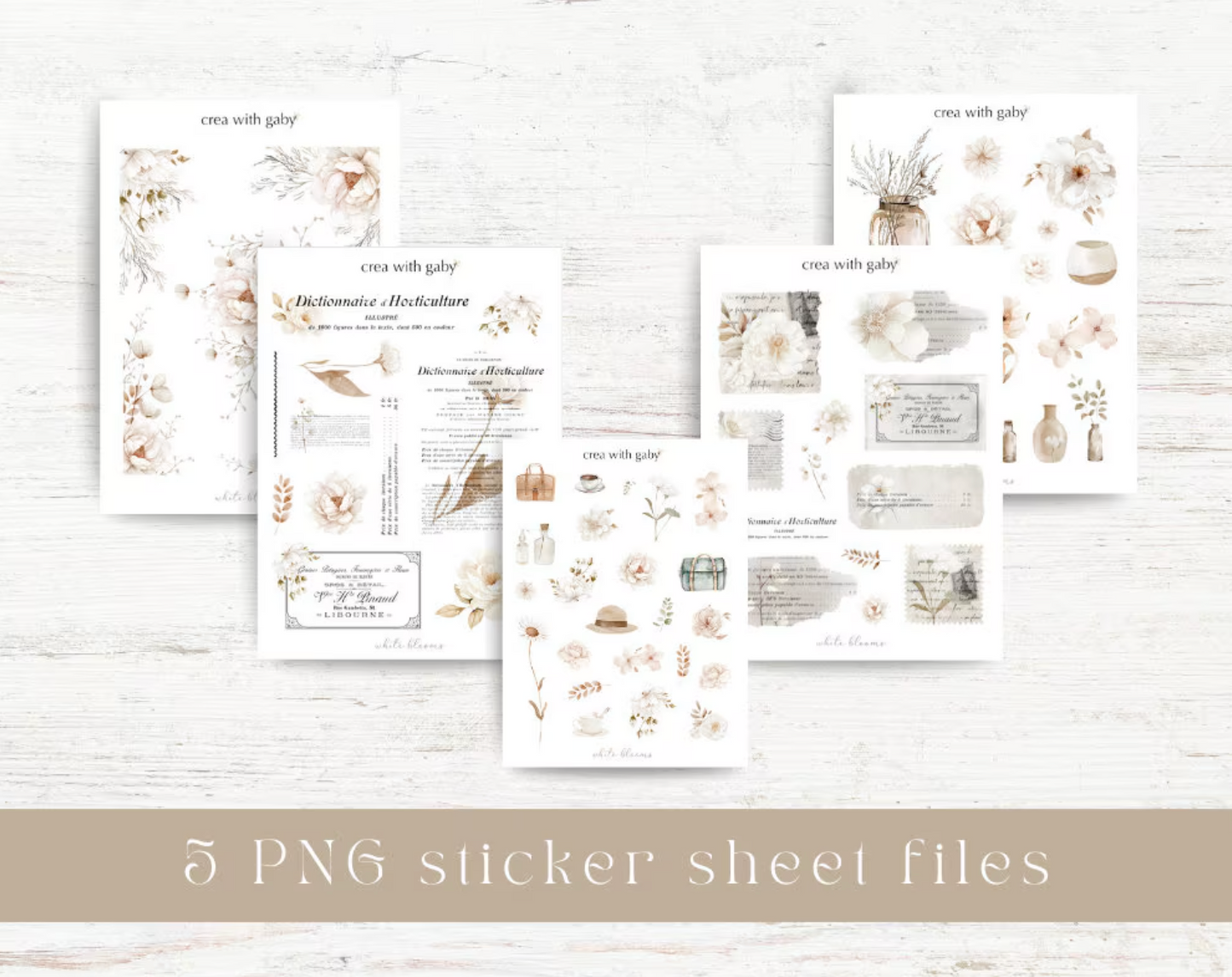 Digital journaling kit: White blooms collection