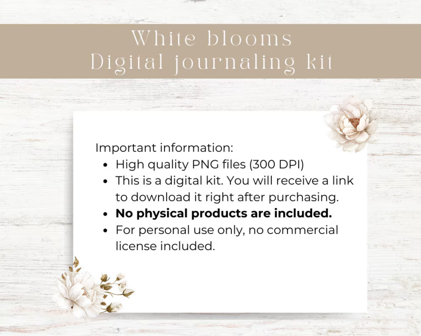 Digital journaling kit: White blooms collection