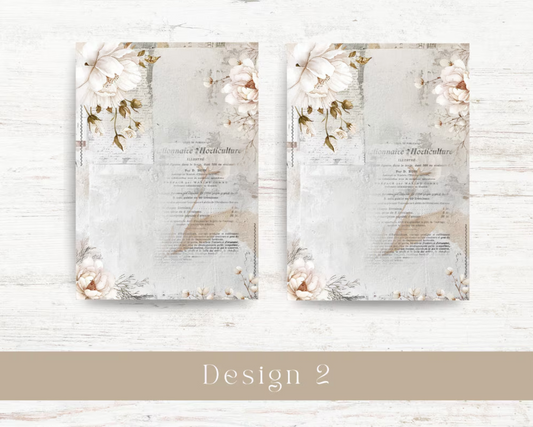 A4 Background printable. Vintage, grungy paper: White blooms collection