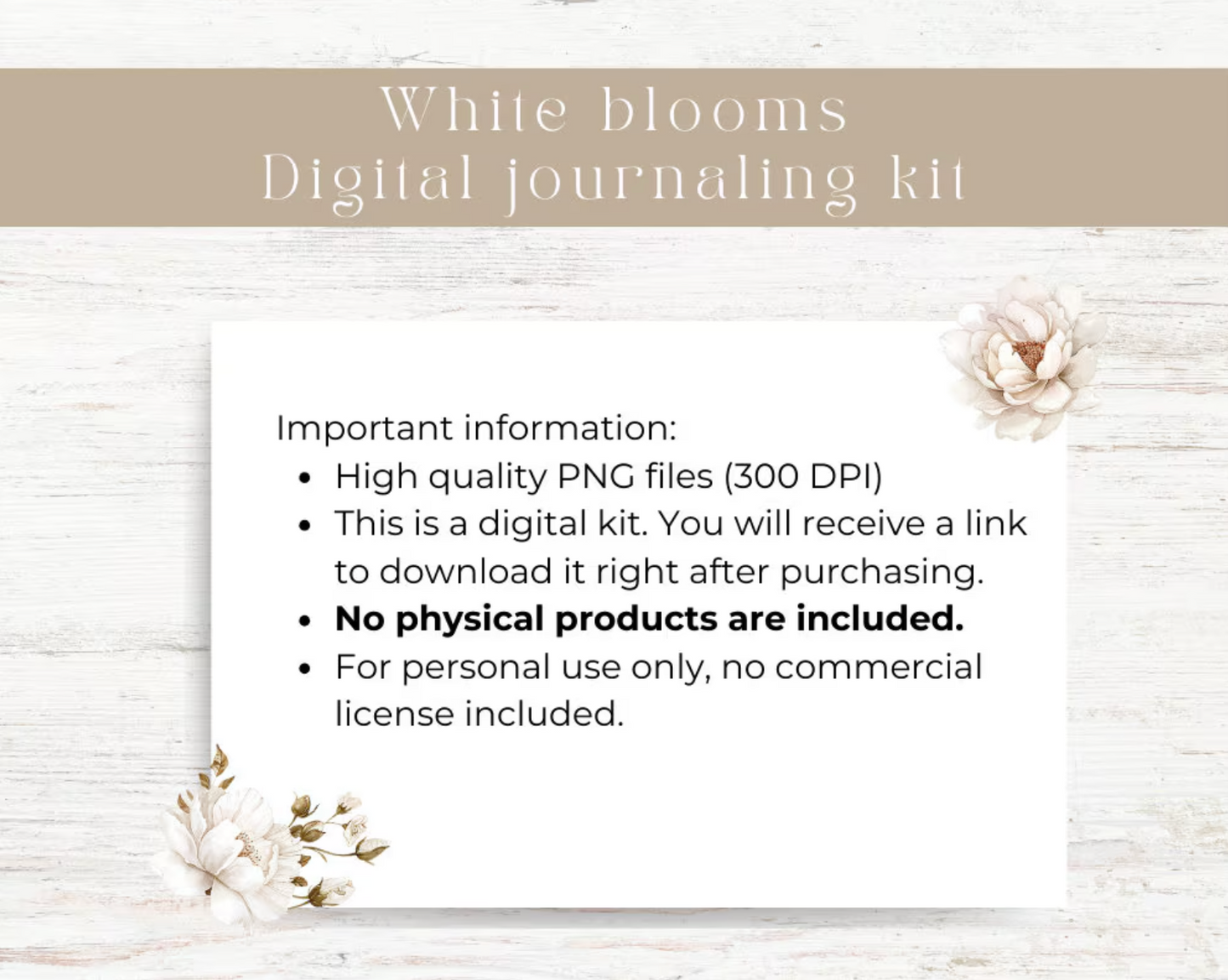 A4 Background printable. Vintage, grungy paper: White blooms collection
