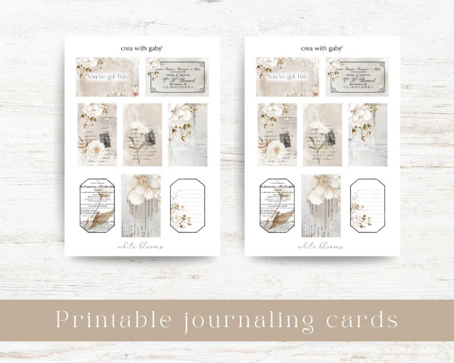 Printable journaling cards: White blooms collection