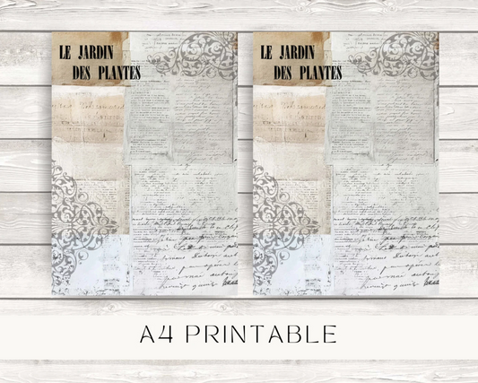 Vintage printable design for journaling, decorations, and scrapbooking. Digital download, A4 PNG