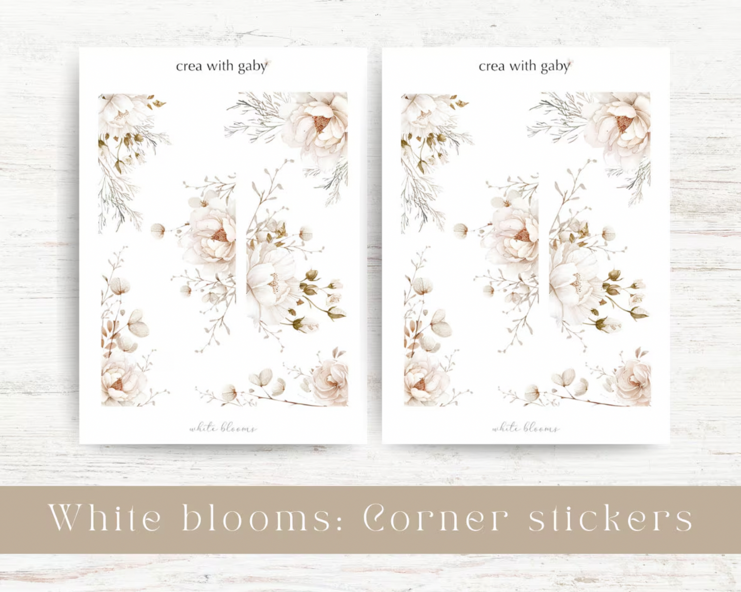Floral corner stickers: White blooms collection (004)