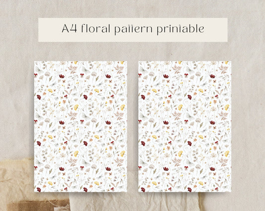 Floral pattern printable for journaling, decorations, and scrapbooking. Digital download, A4 PNG