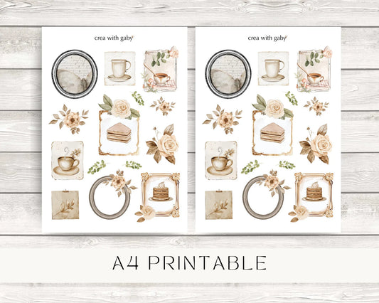 Vintage printable elements for journaling, decorations, and scrapbooking. Digital download, A4 PNG