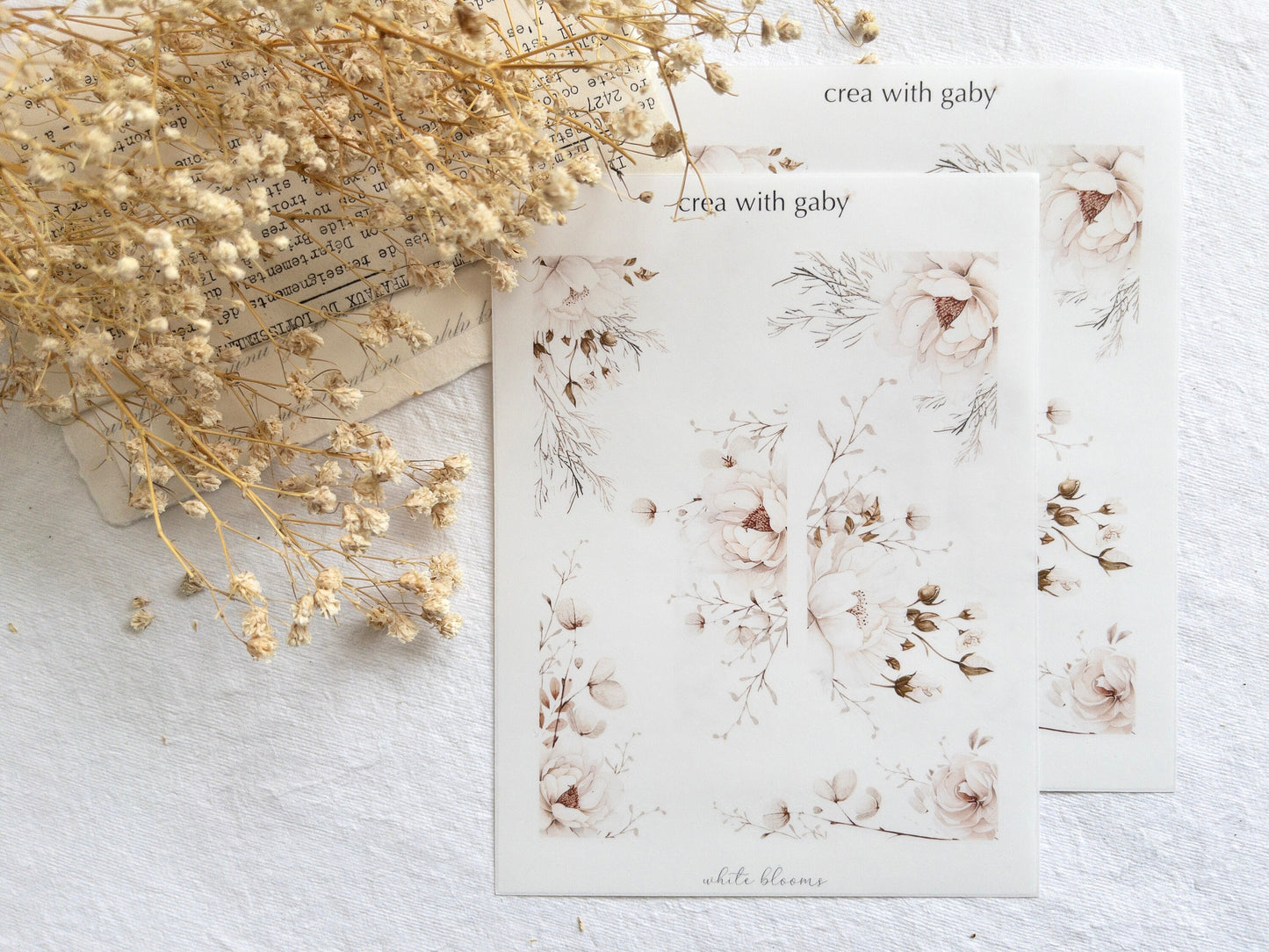 Floral corner stickers: White blooms collection (004)