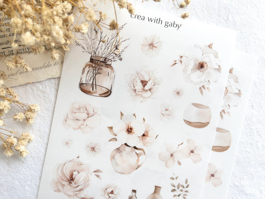 Floral deco stickers: White blooms collection (002)