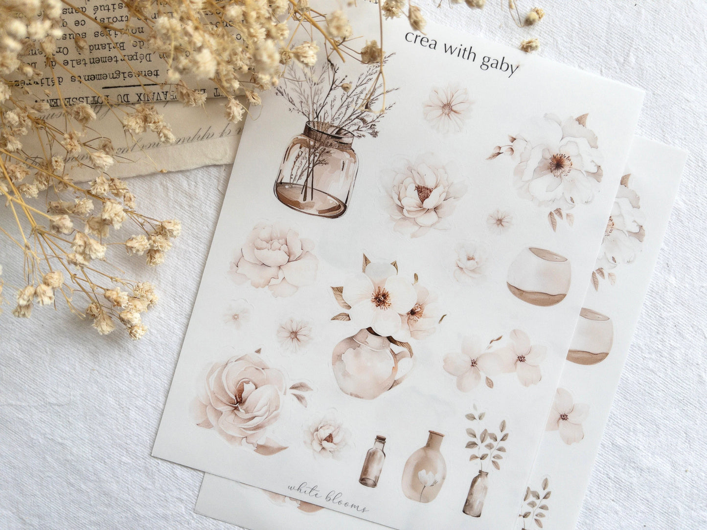 Floral deco stickers: White blooms collection (002)