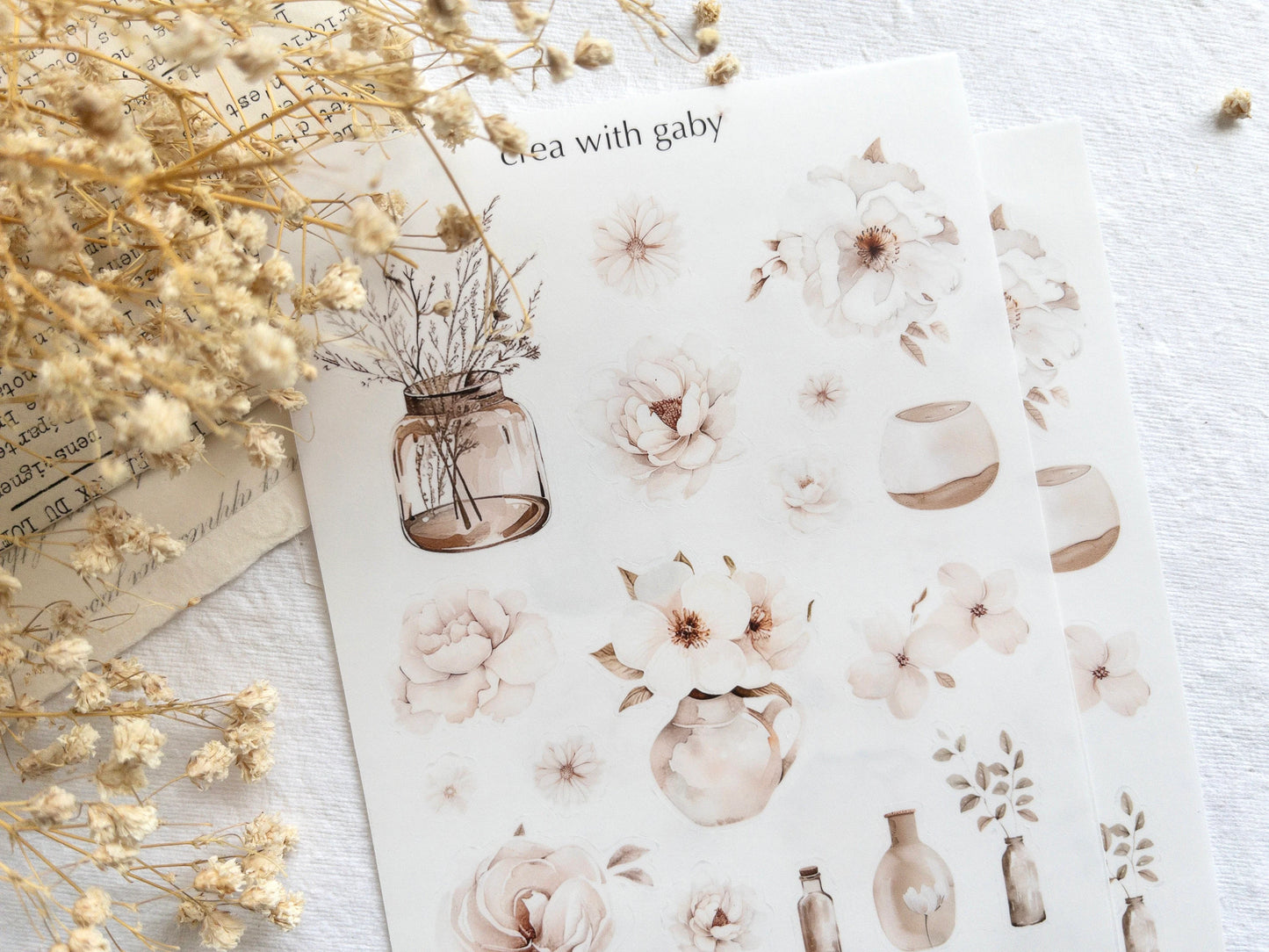 Floral deco stickers: White blooms collection (002)