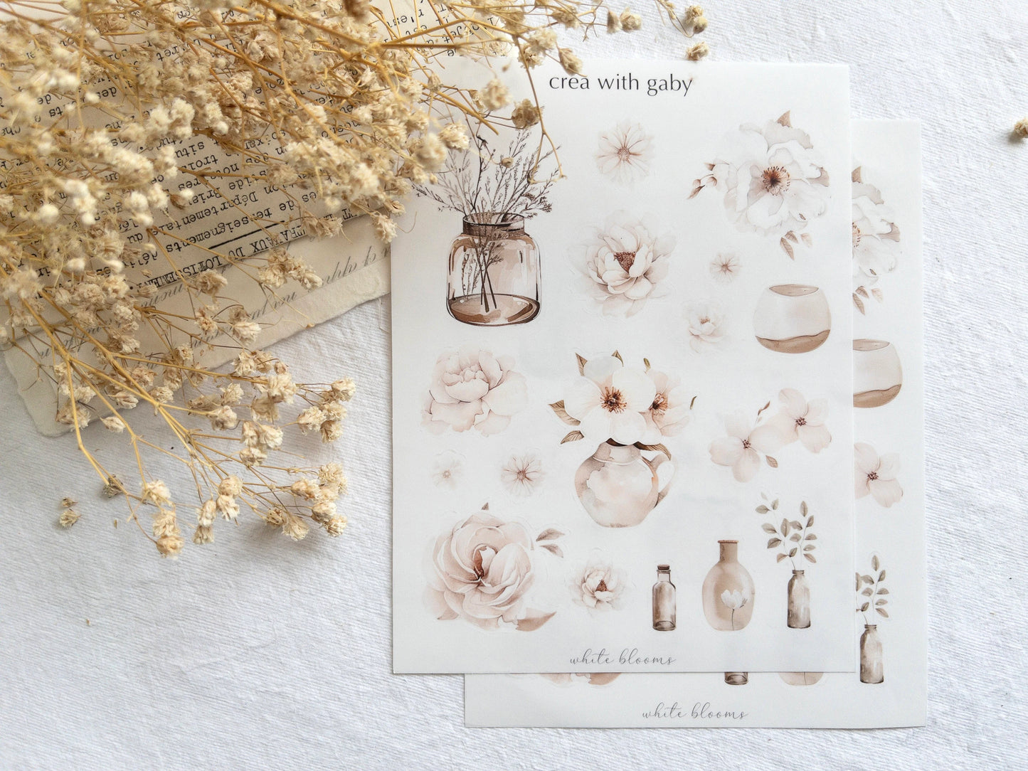 Floral deco stickers: White blooms collection (002)