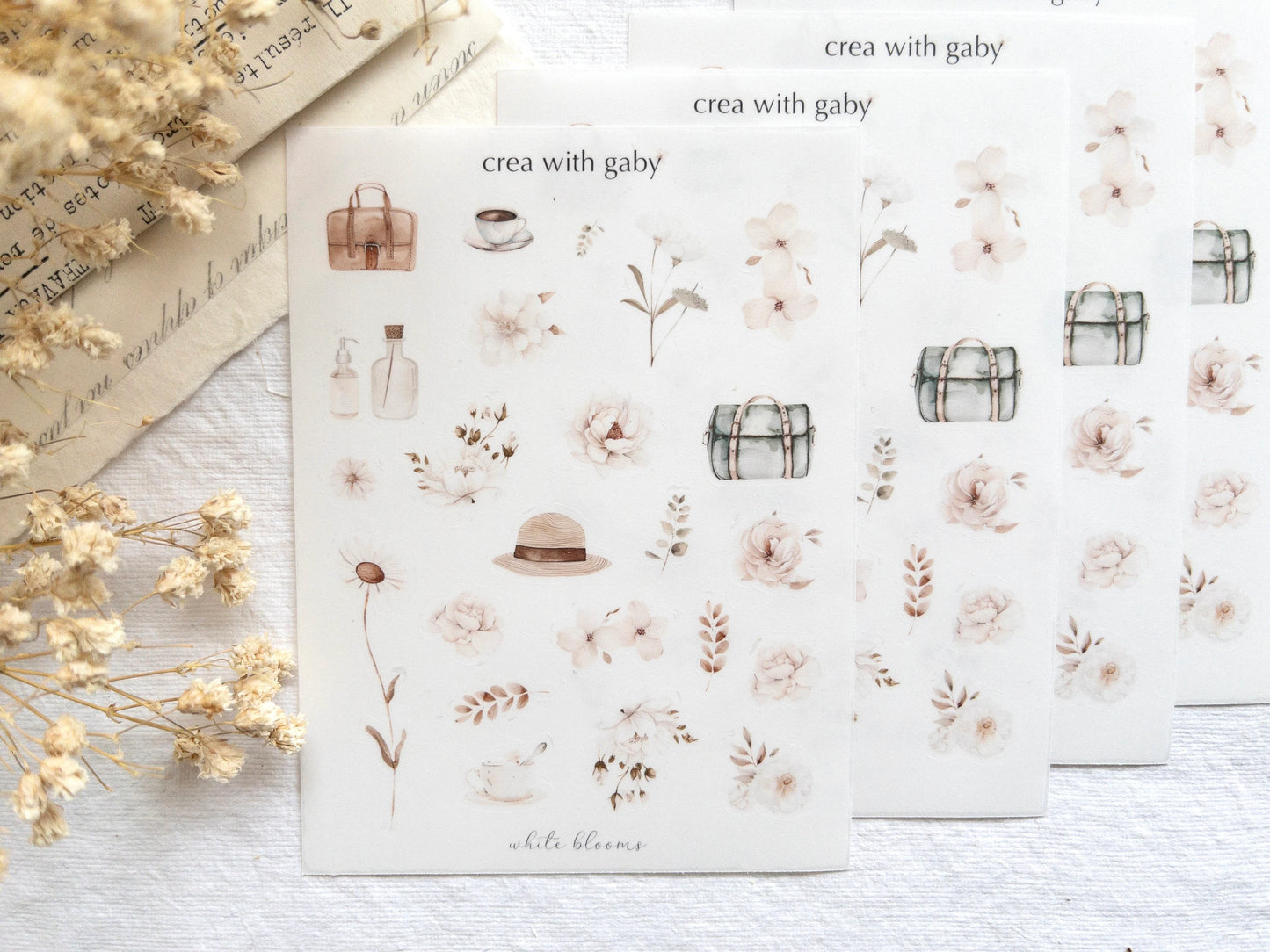 Mini icon stickers: White blooms collection (005)