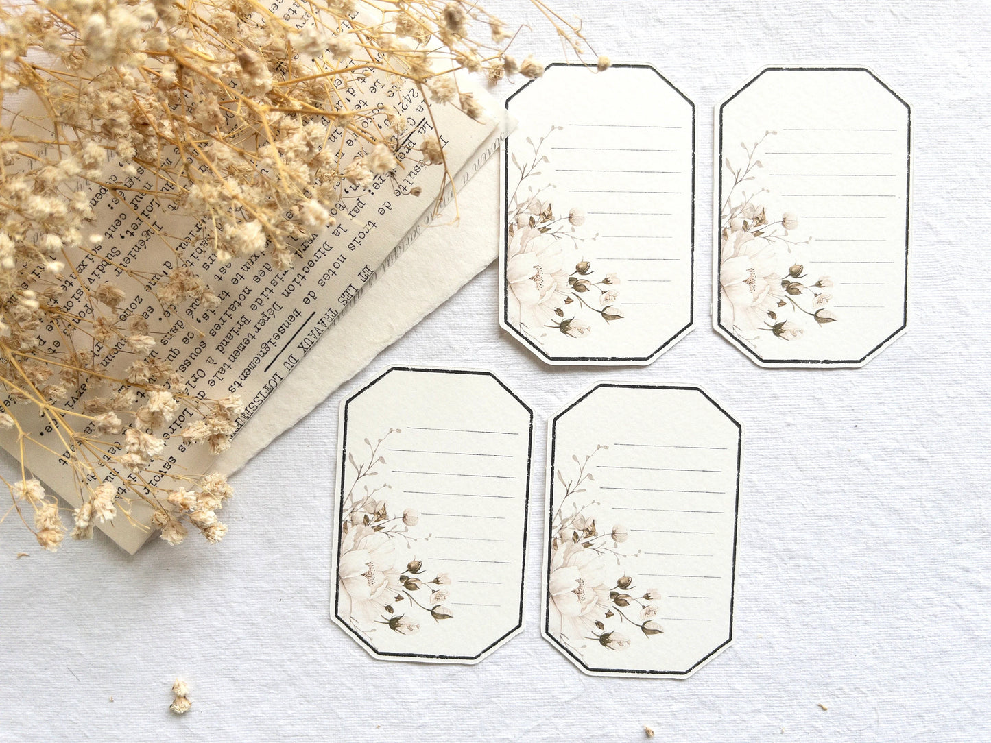 Floral journaling cards: White blooms collection (Set of 8)