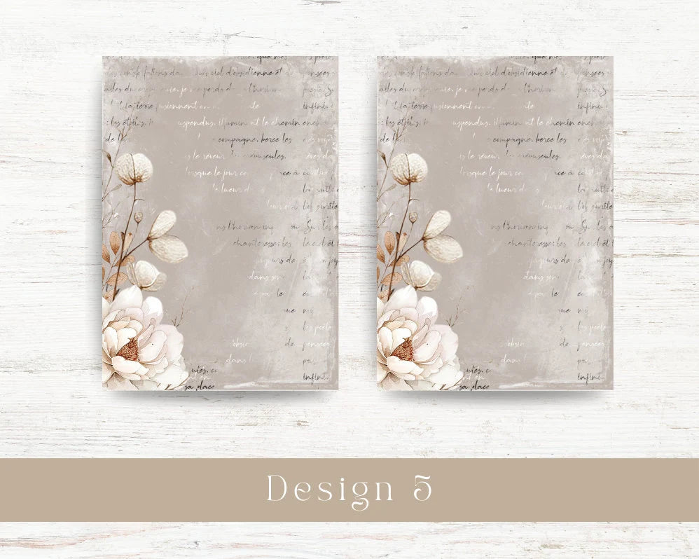 A4 background printable. Floral pattern paper: White blooms collection