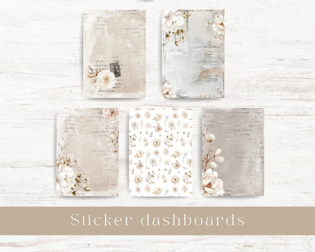 Sticker dashboards bundle: White blooms (Set of 5)
