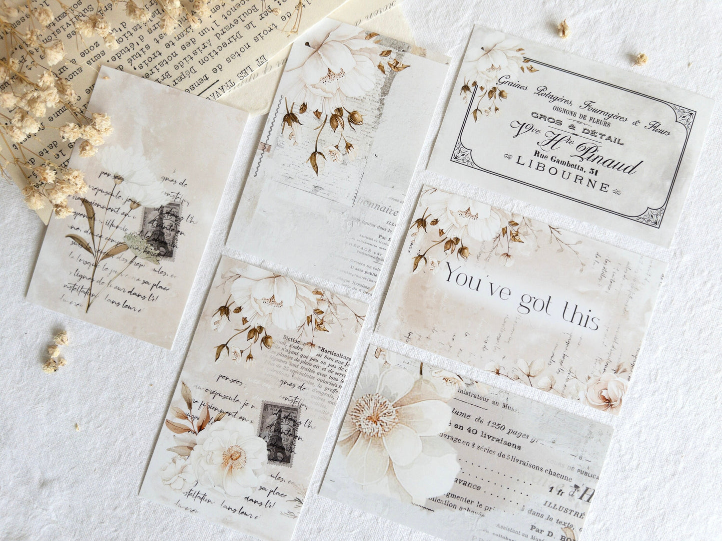 Floral journaling cards: White blooms collection (Set of 6)