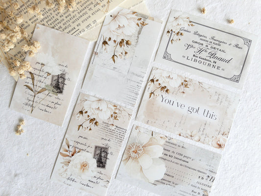Floral journaling cards: White blooms collection (Set of 6)