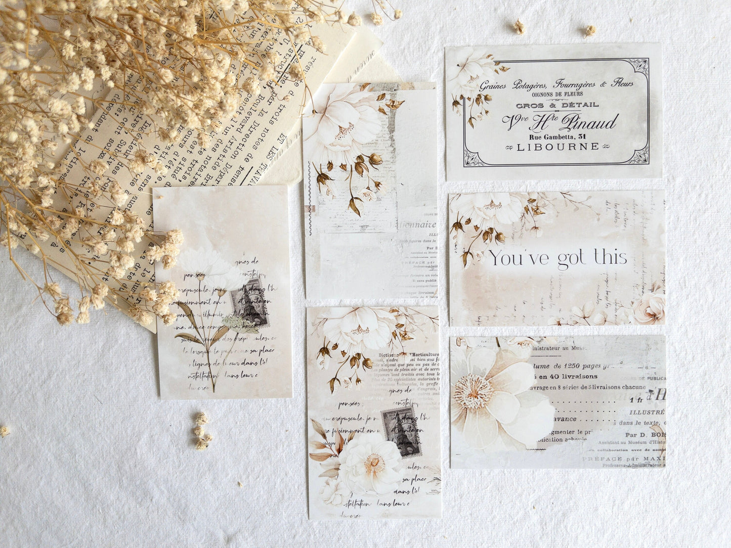 Floral journaling cards: White blooms collection (Set of 6)