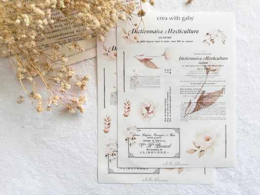 Vintage floral stickers: White blooms collection (001)